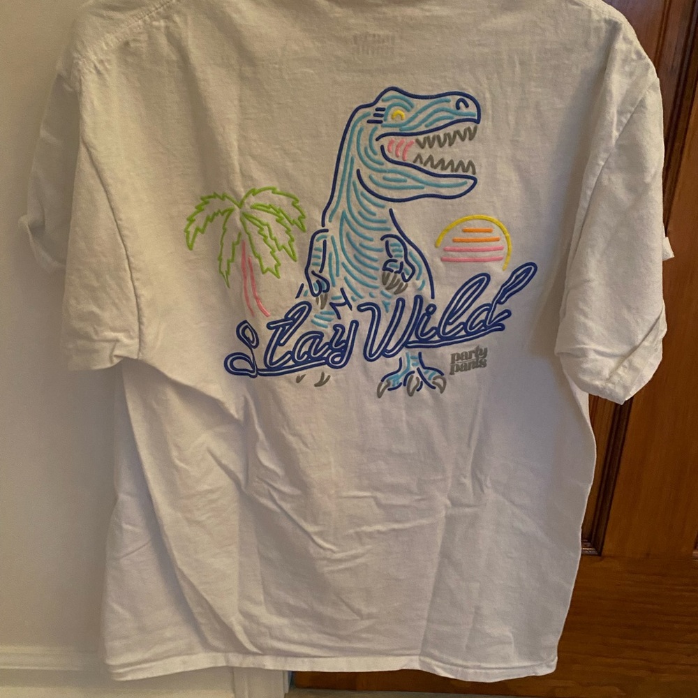 Party Pants Brand T-Shirt. T-Rex. Size Large white shirt